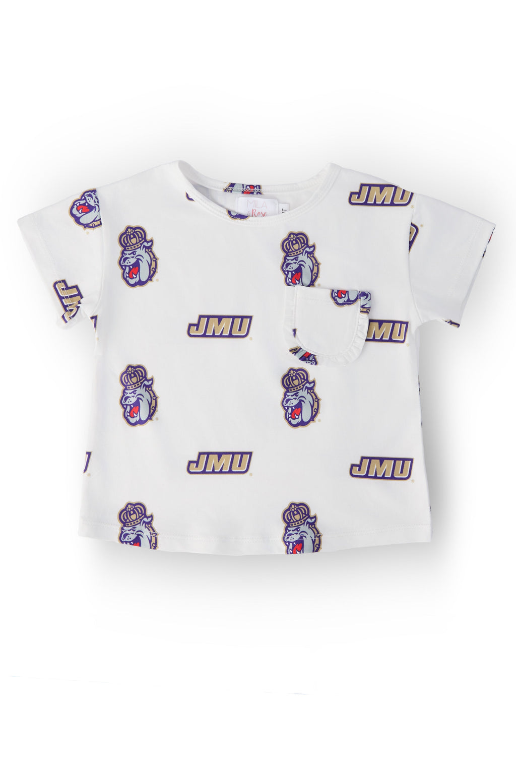 JMU White Duke Dog Ruffle Pocket Tee