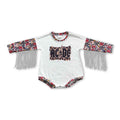 Leopard tassels long sleeves singer baby girls romper