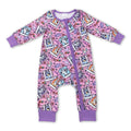 Long sleeves dog print baby girls zipper romper