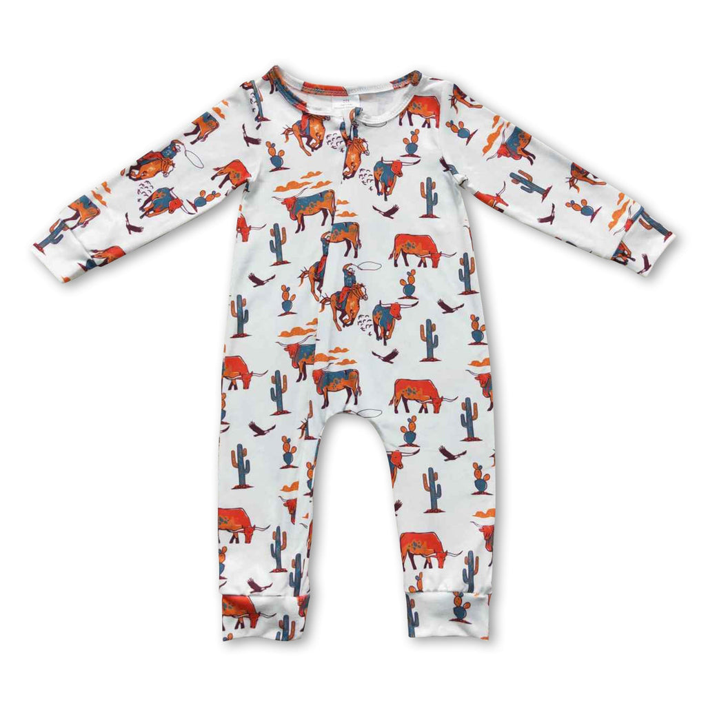 Horse cactus long sleeves baby kids western romper