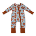 Highland cow floral western baby girls zipper romper