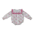 Long sleeves pink ruffle santa baby girls Christmas romper
