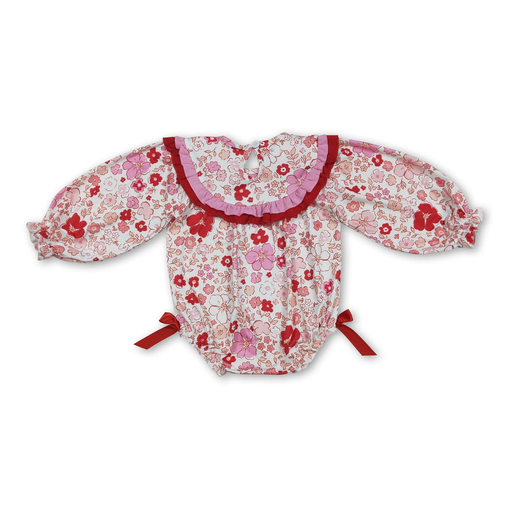 Long sleeves floral jesus loves me girls valentine's romper