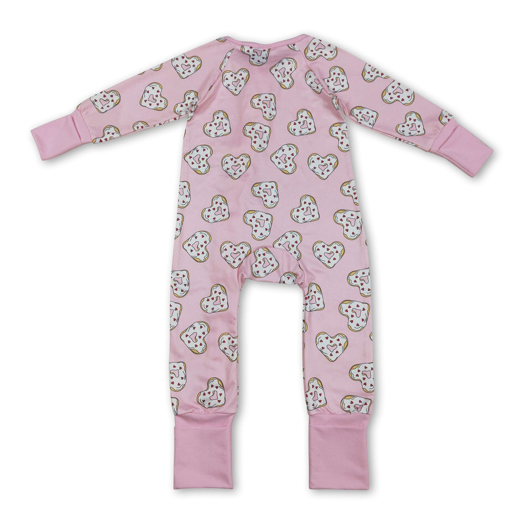 Long sleeves heart donuts baby girls Valentine's romper