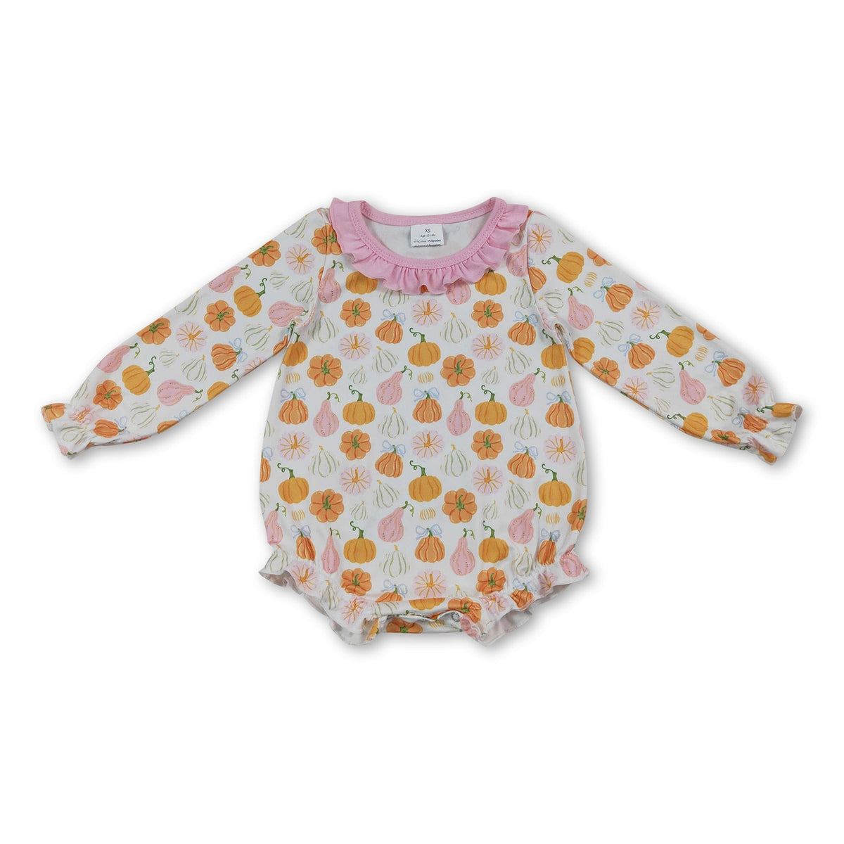 Long sleeves pink ruffle pumpkin baby girls fall romper