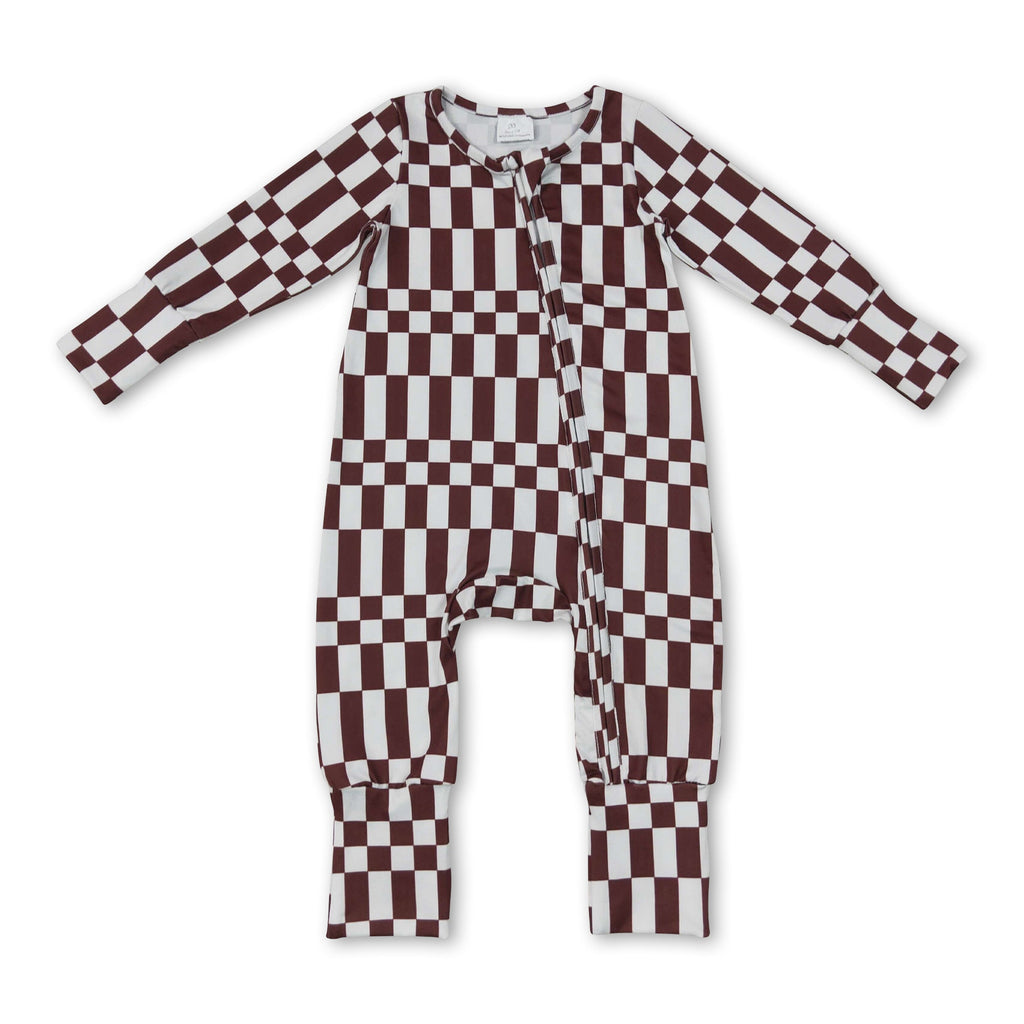 Long sleeves plaid stripe baby boy fall zipper romper