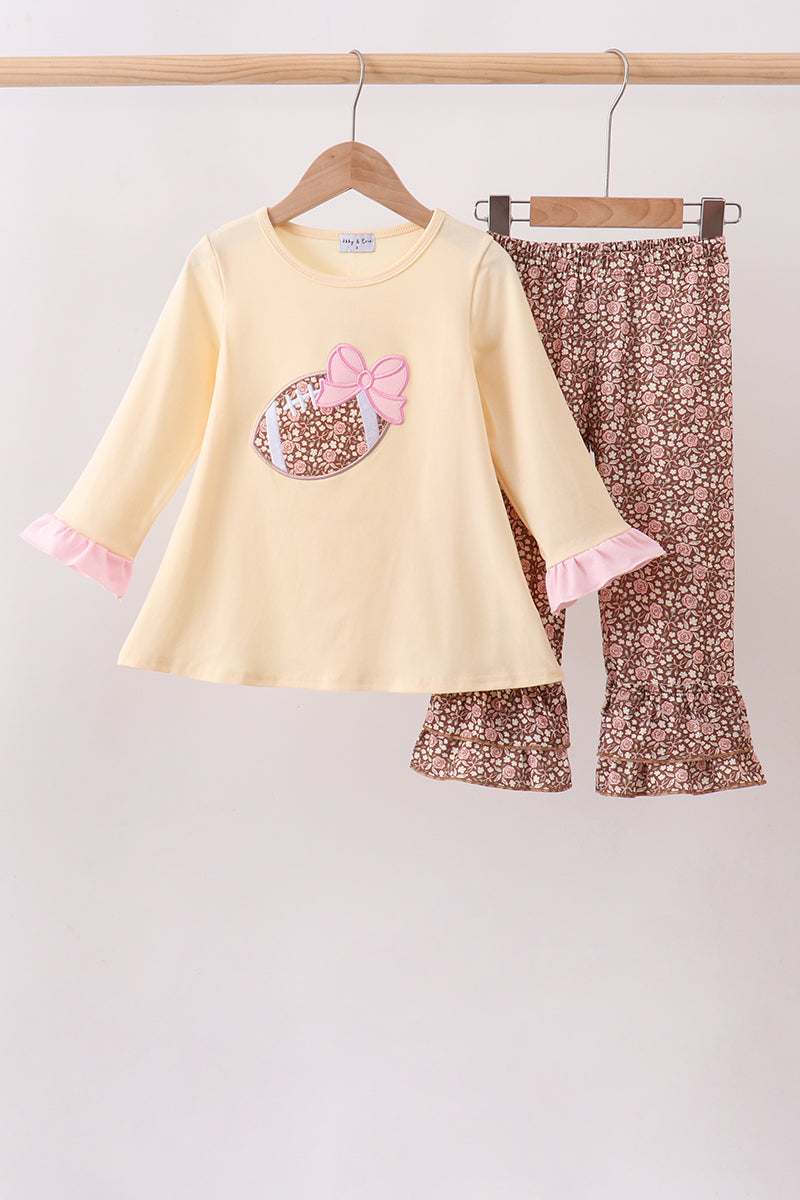 Floral Football Print Ruffle Pants Set