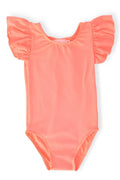 Neon Coral S/S Flutter Sleeve Leotard