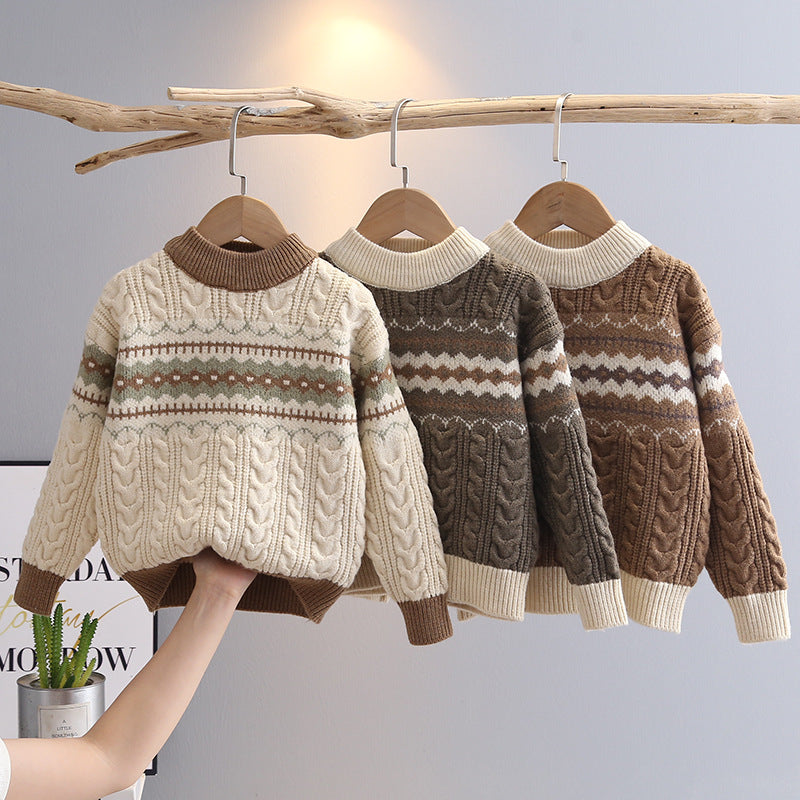 Children's Warm Color Matching Knitted Bottoming Shirt