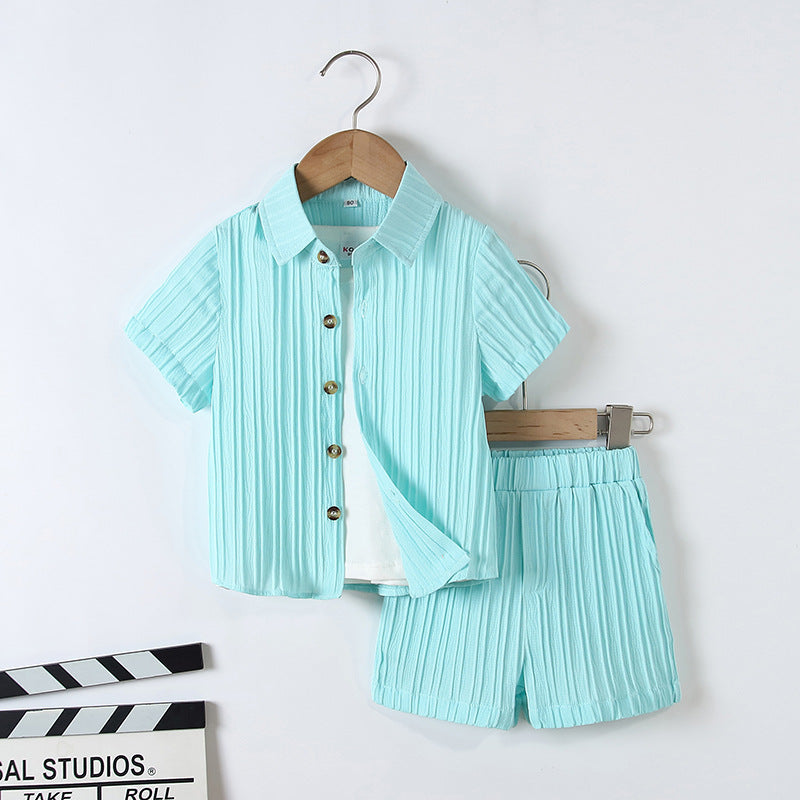 Boy's Handsome Gentleman Suit Summer College Style Short Sleeve Shorts Clothes