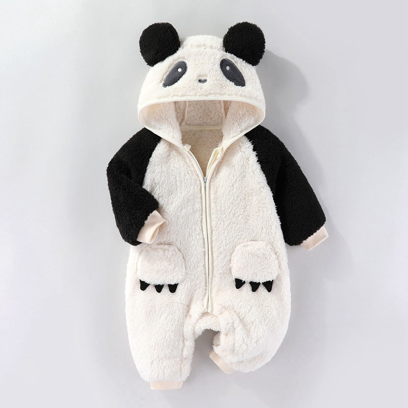 Autumn And Winter Clothes For Babies Baby Thick Warm Long Sleeves Romper Fleece-lined