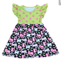 Cat Floral Top Long Flutter Milk Silk Dress