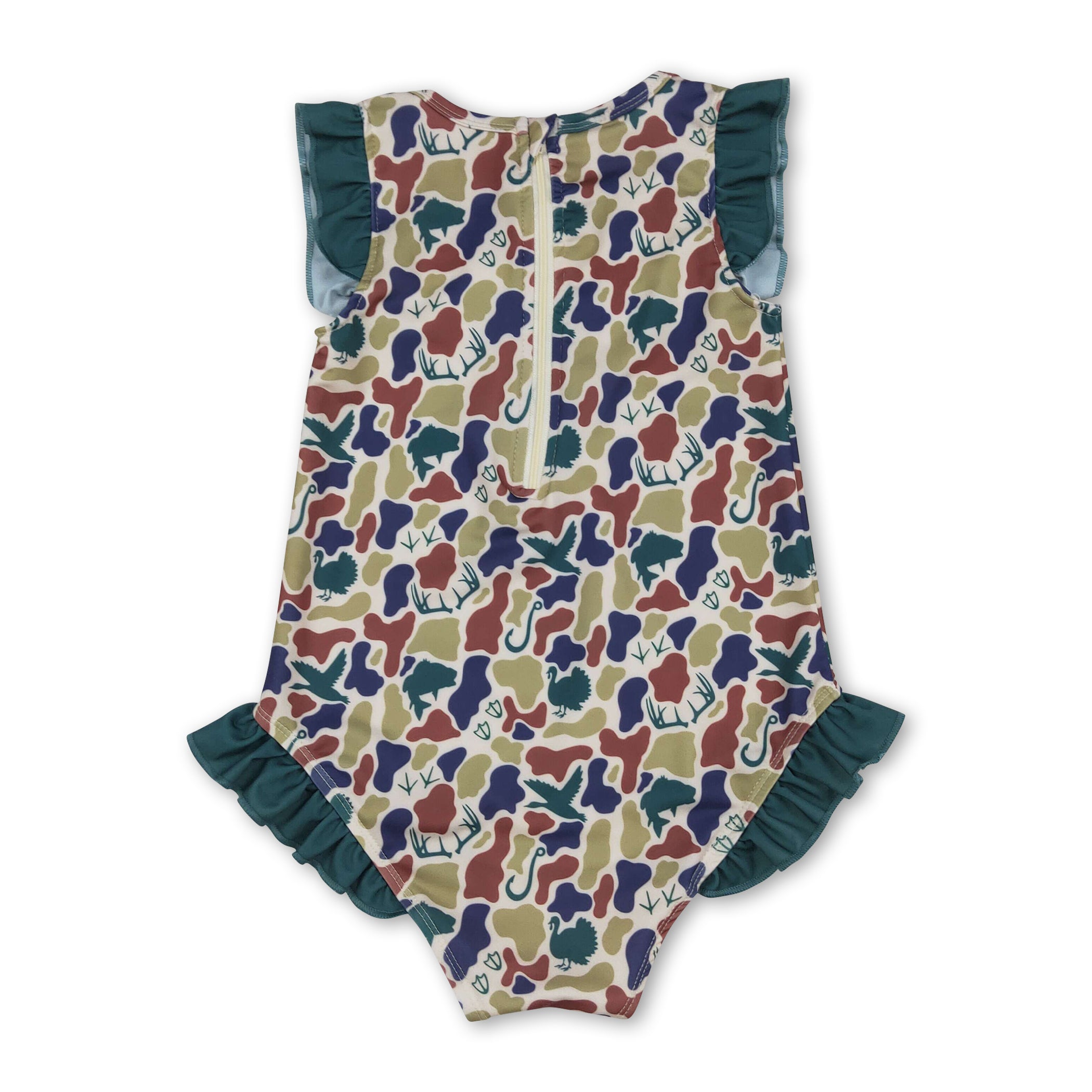 Ruffle camo deer duck fishing hunting baby girls swimsuit