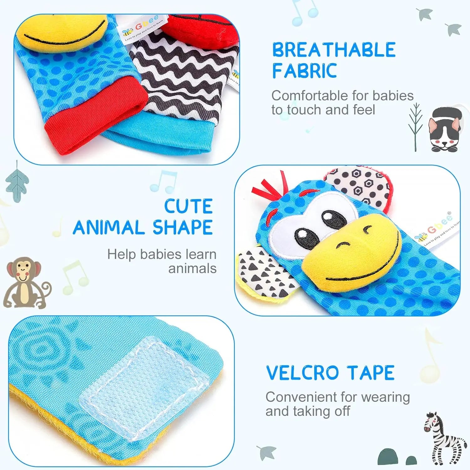 Baby Toys 0-12 Months Kids Animal Socks Wrist Strap Rattle Baby Foot Socks Wrist Strap Toddler Socks Pacifier Toys Baby Gifts