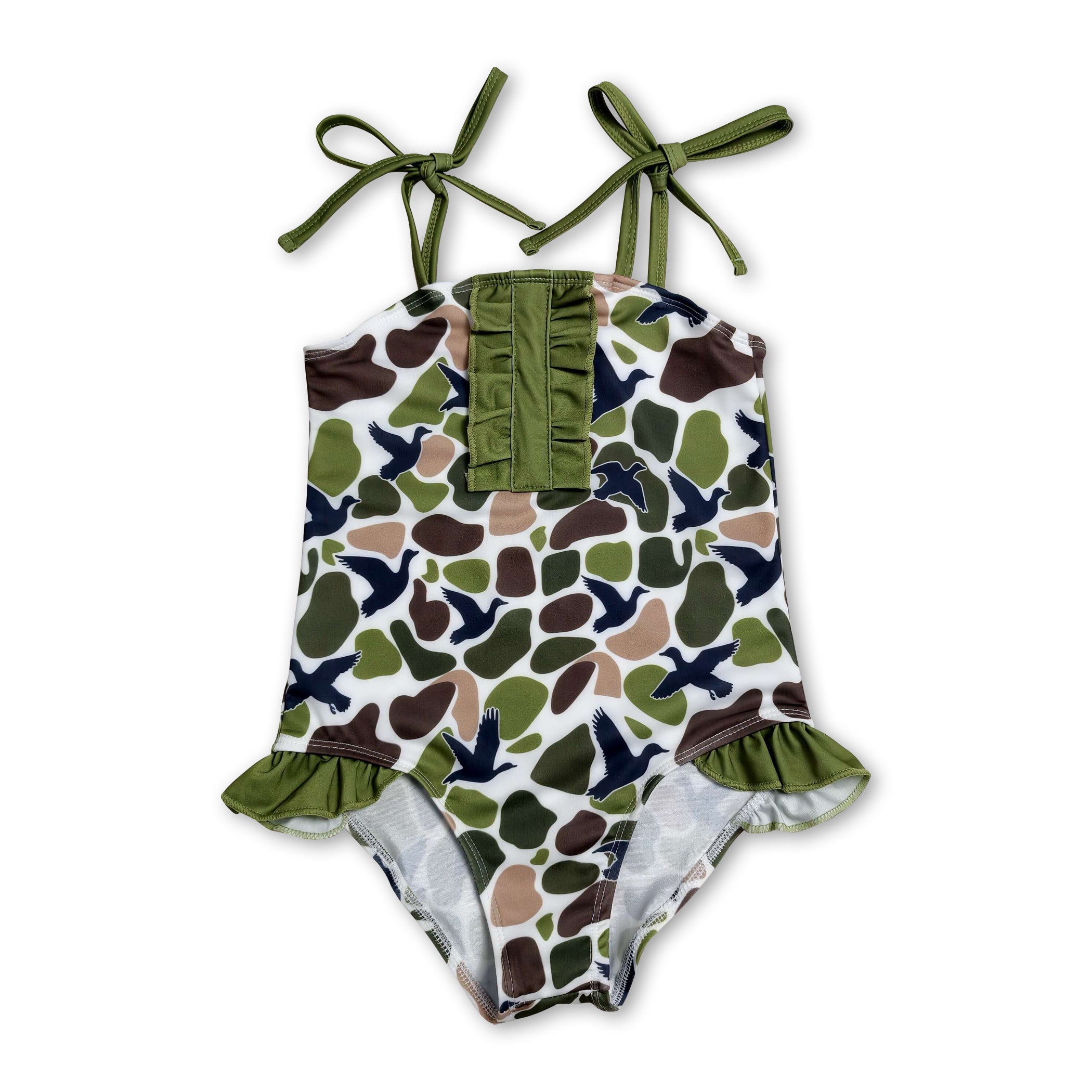 Straps duck camo hunting girls one piece swimsuit