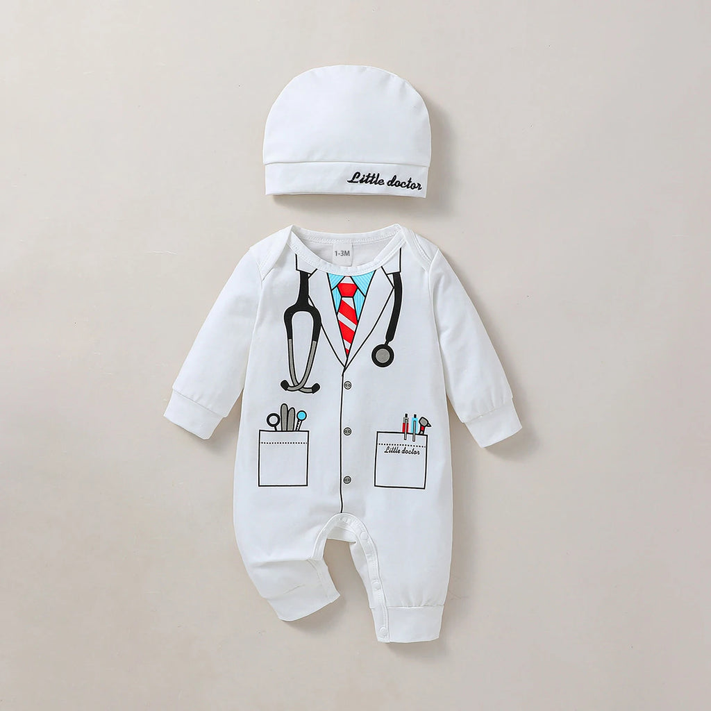 2Pcs Baby Unisex  Boys/Girls 2025 All Seasons Long Sleeve Cute Pullover Jumpsuit For Newborn Casual Daily Clothes+Hat