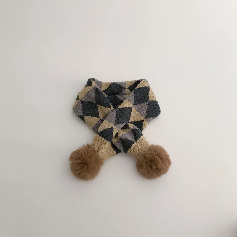 Fashion Plaid Stripe Winter Scarf for Boy Girl Korean 1-8 Years Kids Thick Warm Knit Neckerchief Outdoor Windproof Neck Covers