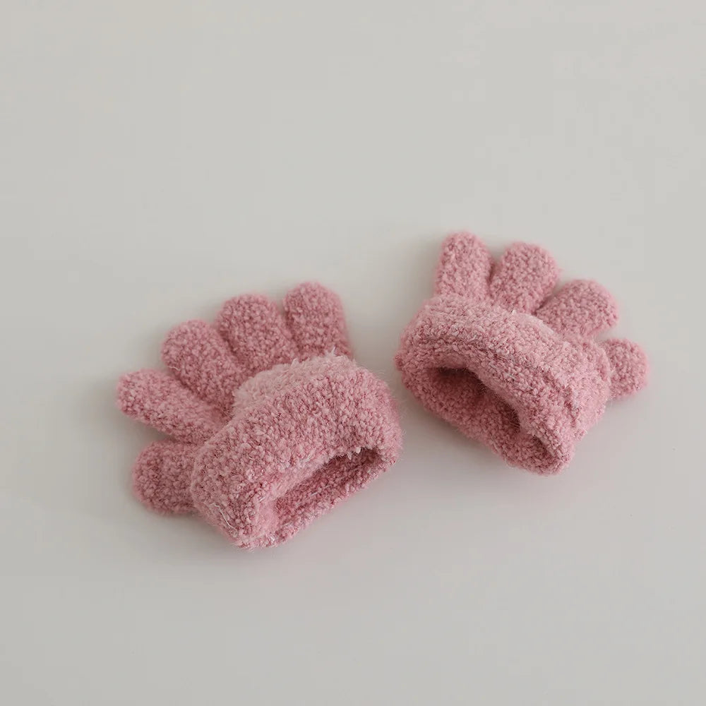 Autumn Winter Warm Thicken Girls Pink Gloves Baby Riding Cute Gloves Kid Kindergarten Five Fingers Gloves 1-3Y