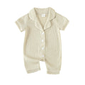 Soft Cotton Baby Girls Boys Romper Pajama Sleepwear Short Sleeve Contrast Trim Button Down Waffle Jumpsuit Infant Kids Clothes