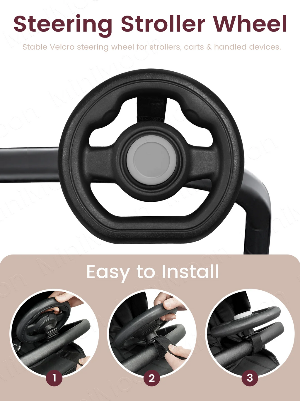 Stroller Steering Wheel with Honk Sound & 360° Rotation, Baby Travel Toy to Calm Fussy Riders