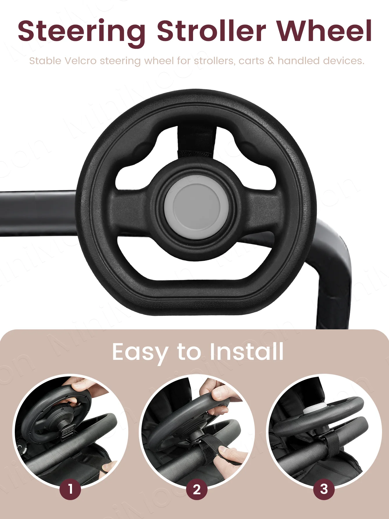 Stroller Steering Wheel with Honk Sound & 360° Rotation, Baby Travel Toy to Calm Fussy Riders