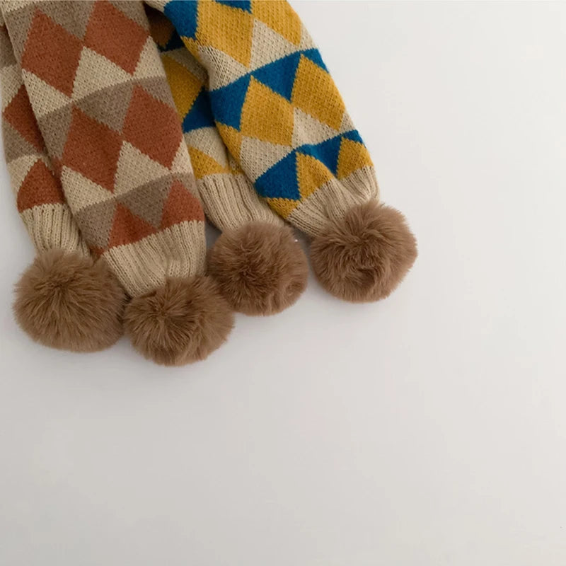 Fashion Plaid Stripe Winter Scarf for Boy Girl Korean 1-8 Years Kids Thick Warm Knit Neckerchief Outdoor Windproof Neck Covers