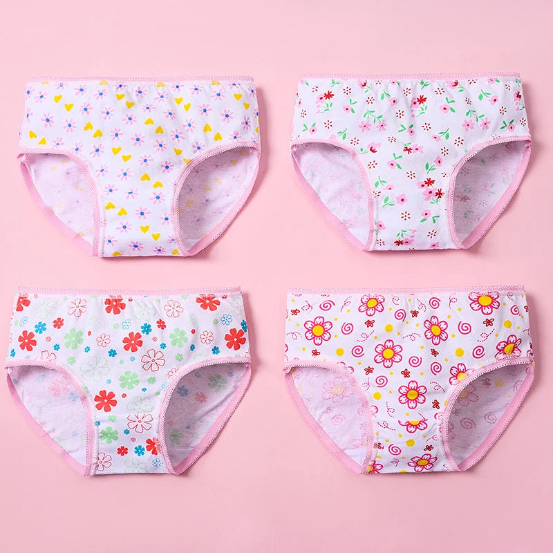 Children's Girls Panties Multipacks 100% Cotton Soft Pretty All Over Print Underwear For Girls Fashion Undies Boxer Breathable