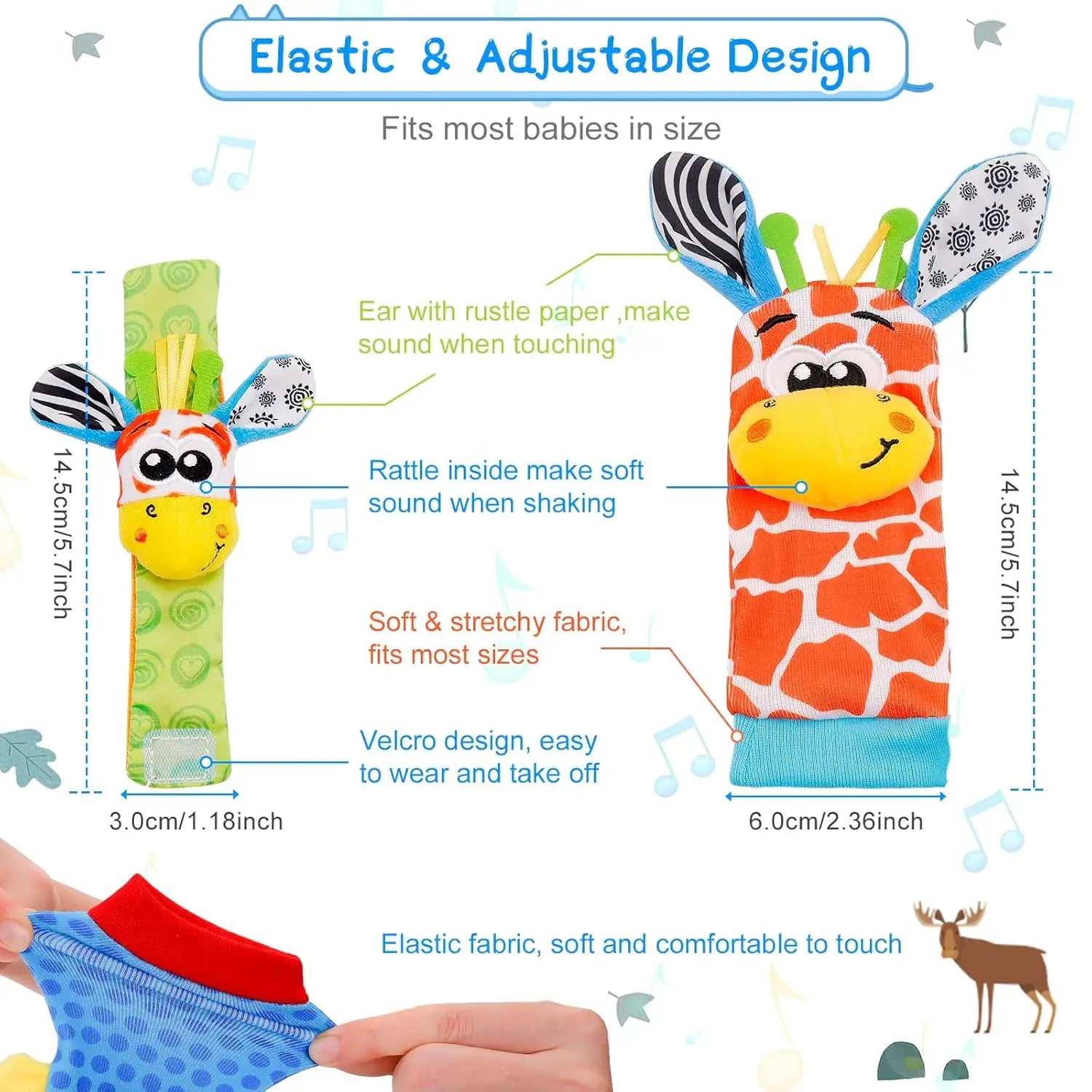 Baby Toys 0-12 Months Kids Animal Socks Wrist Strap Rattle Baby Foot Socks Wrist Strap Toddler Socks Pacifier Toys Baby Gifts