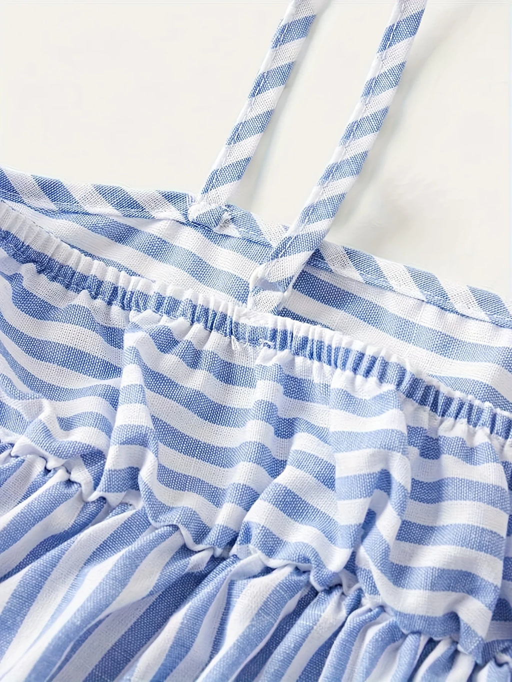 Girls' Summer Early Autumn Casual Outfit Children's Striped Set Girls' Camisole Top + Wide-Leg Pants Two-Piece Set Blue Fresh Versatile Suitable for 5-13 Year Old Kids Home and Outdoor Wear Versatile Clothing