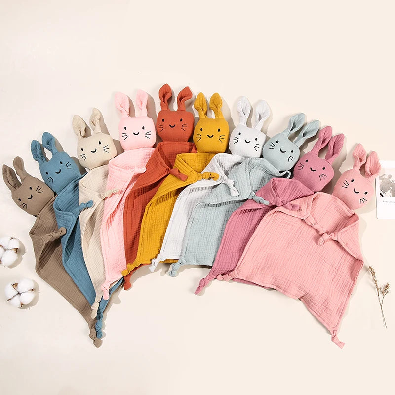 Baby Cartoon Rabbit Cotton Muslin Comforter 30*30CM Cute Newborn Baby Sleeping Dolls Blankets Infant Squale Burp Clothes Bibs