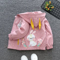 Children Spring Cartoon Jacket Girls Cute Rabbit Ears Pattern Casual Coat Autumn Fashion Hooded Short Outerwear for 1-6 Years