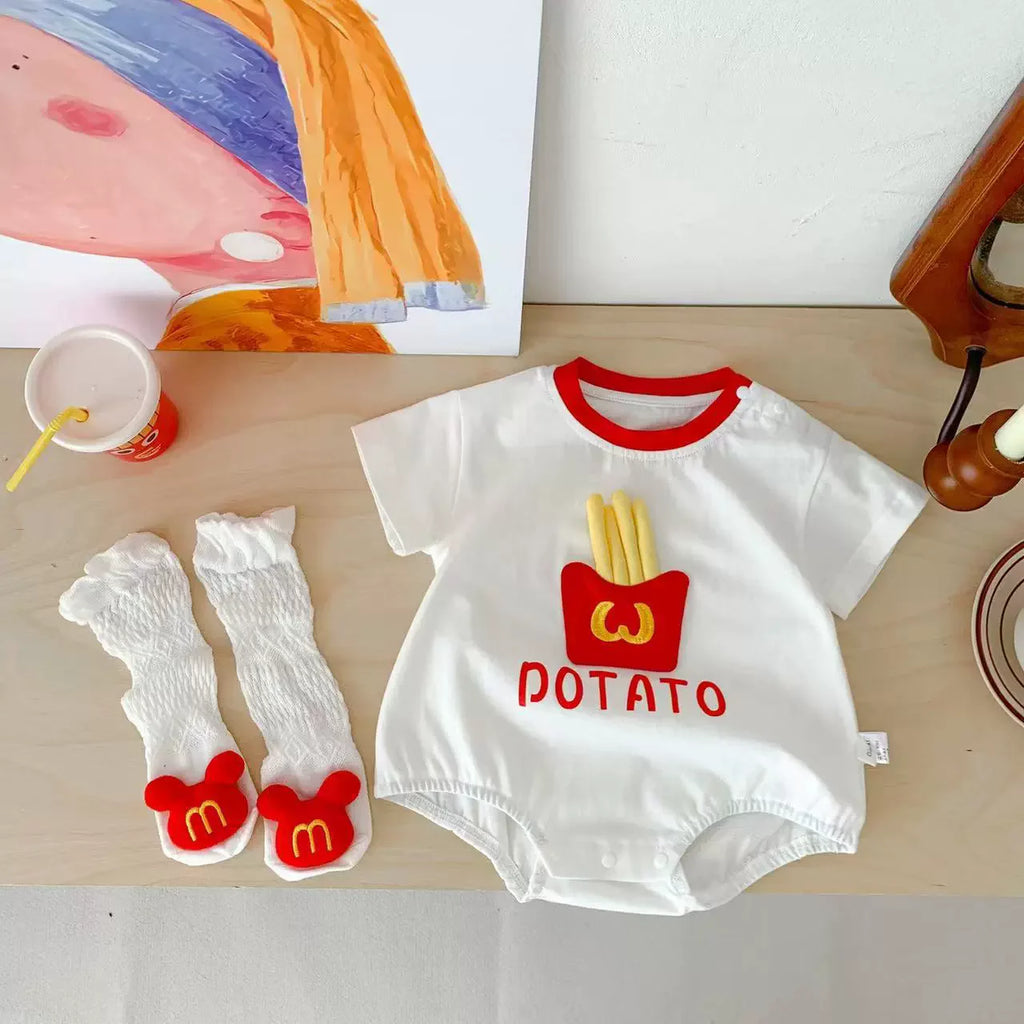 Baby Infant Clothes Girls Boys Summer Onesie with Sock 3D French Fries Cute Jumpsuit 100% Cotton  Newborn Clothes
