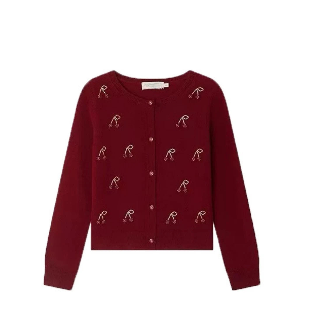 Girls Sweater BP Brand 2026 New Winter Cherry Baby Cardigan Cute Boys Tops Kids Clothes Pink Knitted Sweater Children Outwear