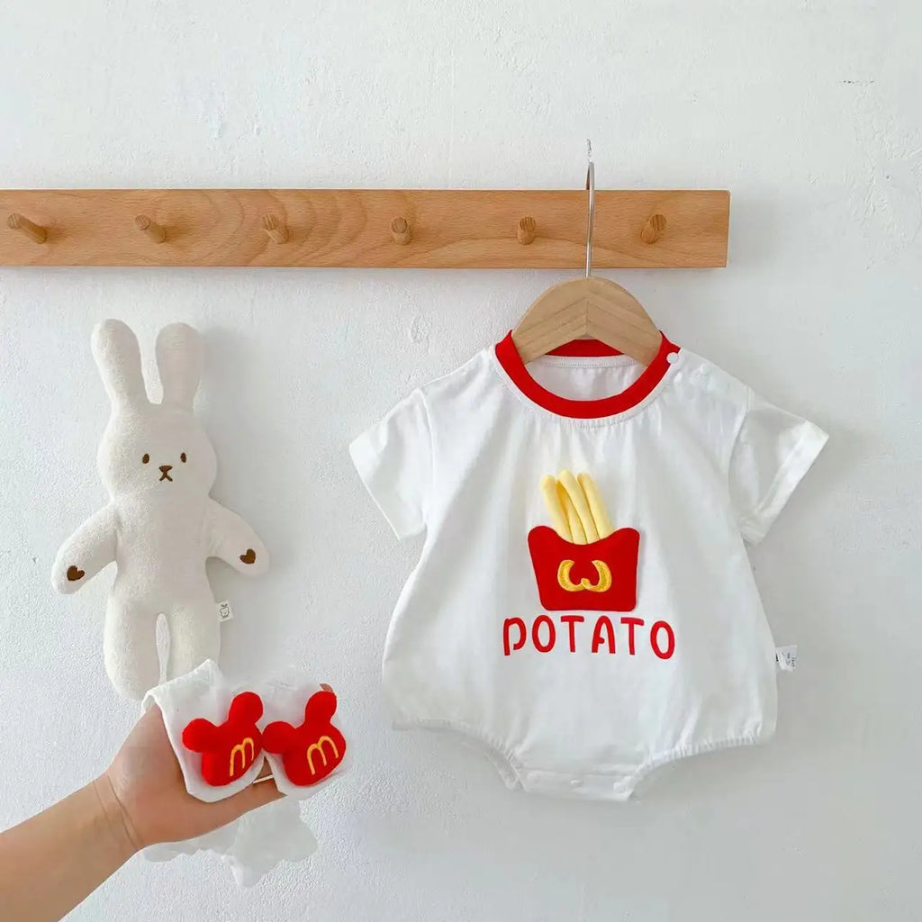 Baby Infant Clothes Girls Boys Summer Onesie with Sock 3D French Fries Cute Jumpsuit 100% Cotton  Newborn Clothes