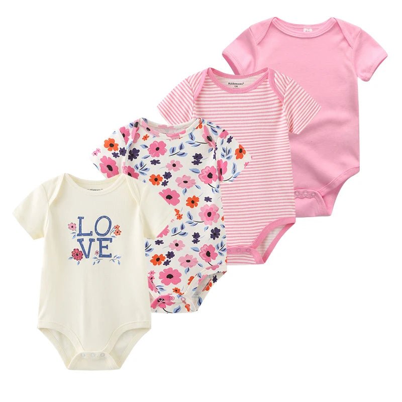 4Pieces Newborn Baby Boy Clothes Cartoon Cotton Romper Summer Short Sleeve Baby Girl Clothes 0-12M Print Bodysuit Bebes