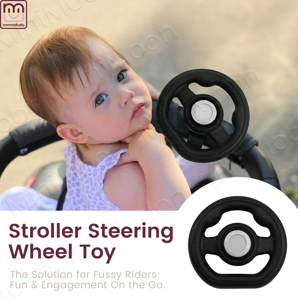 Stroller Steering Wheel with Honk Sound & 360° Rotation, Baby Travel Toy to Calm Fussy Riders