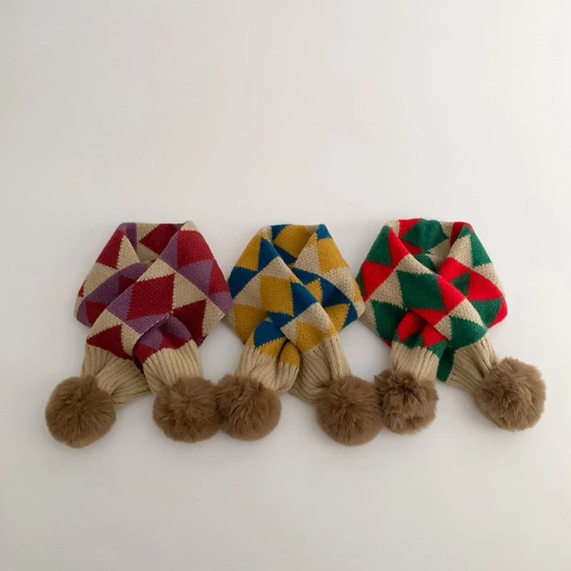 Fashion Plaid Stripe Winter Scarf for Boy Girl Korean 1-8 Years Kids Thick Warm Knit Neckerchief Outdoor Windproof Neck Covers