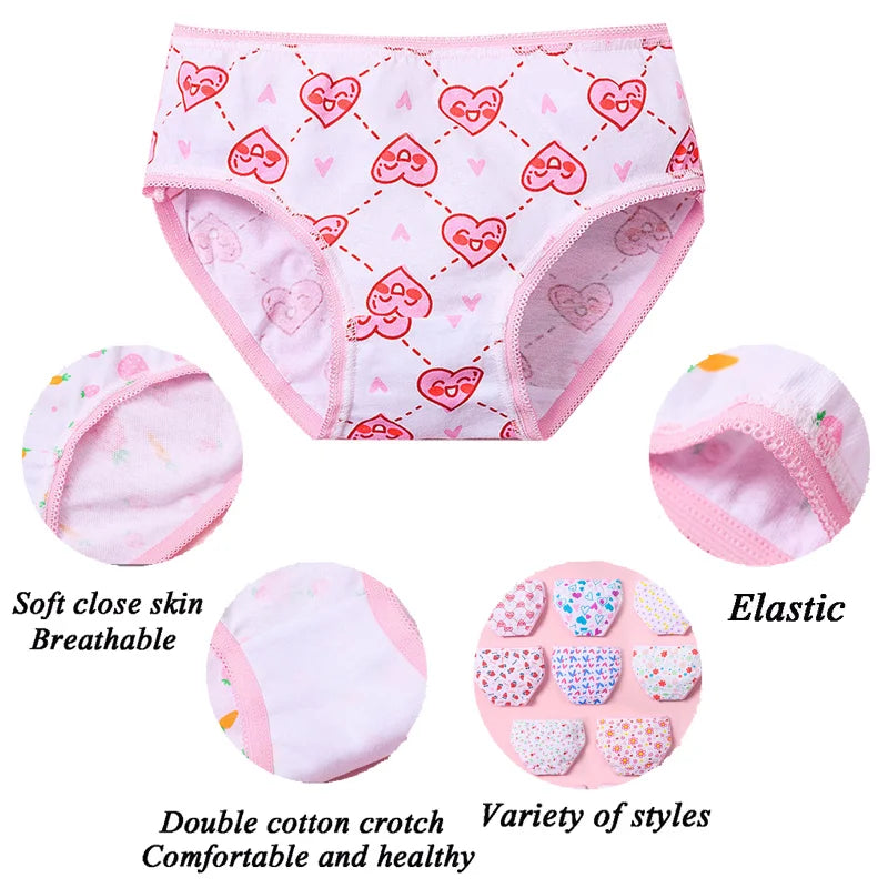 Children's Girls Panties Multipacks 100% Cotton Soft Pretty All Over Print Underwear For Girls Fashion Undies Boxer Breathable
