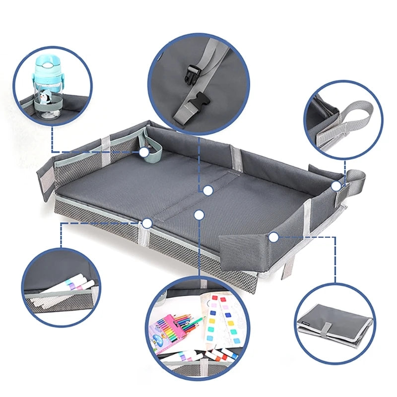 Kids Travel Tray for airplanes Seats Travel Desk Foldable & Adjustable Lap Desk for Children Entertainment & Learning