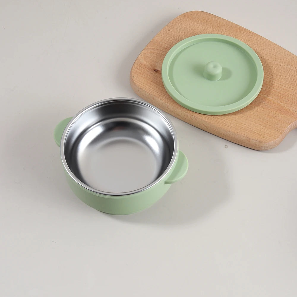 300ml Baby Training Bowl with Lid, 300ML 2-in-1 Stainless Steel & Silicone Feeding Set, Unbreakable Weaning Bowl