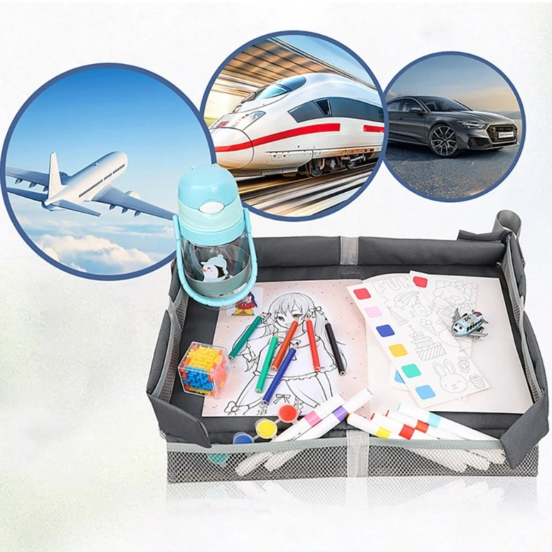 Kids Travel Tray for airplanes Seats Travel Desk Foldable & Adjustable Lap Desk for Children Entertainment & Learning