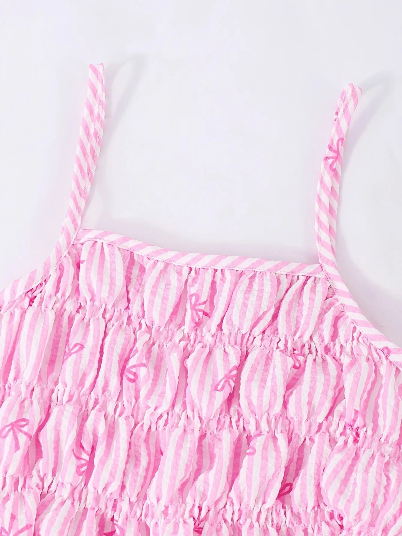 Kids Girls Two Piece Summer Clothes, Bow Striped Smocked Camisole + Breathable Wide Leg Pants Daily Holiday Outfit