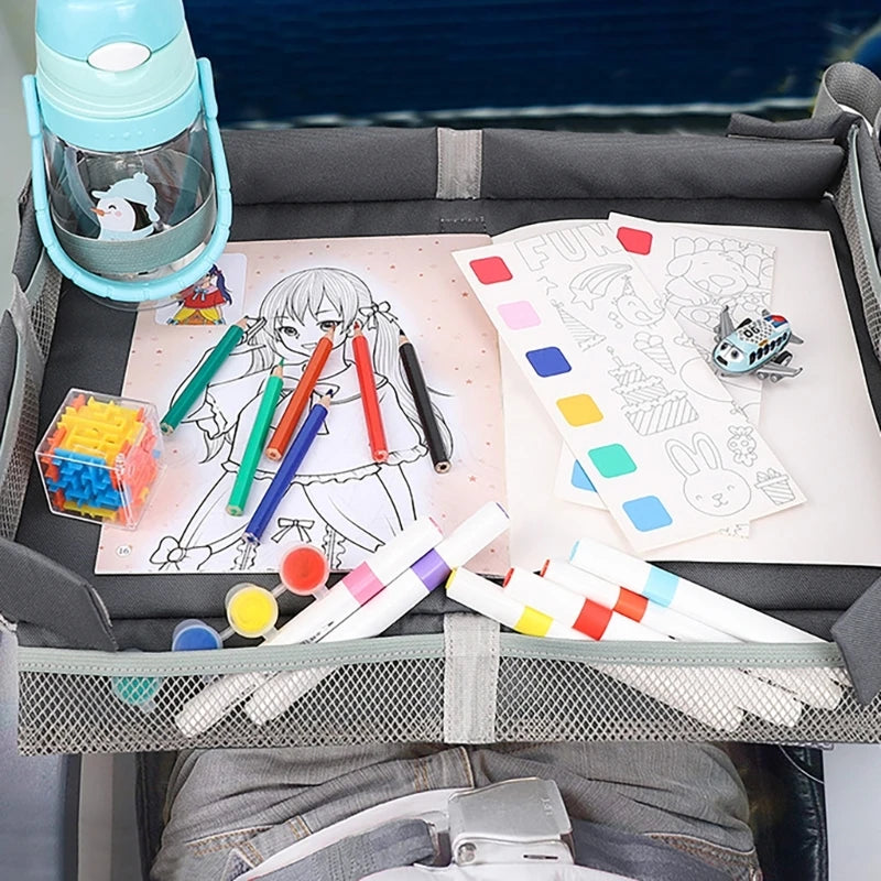 Kids Travel Tray for airplanes Seats Travel Desk Foldable & Adjustable Lap Desk for Children Entertainment & Learning