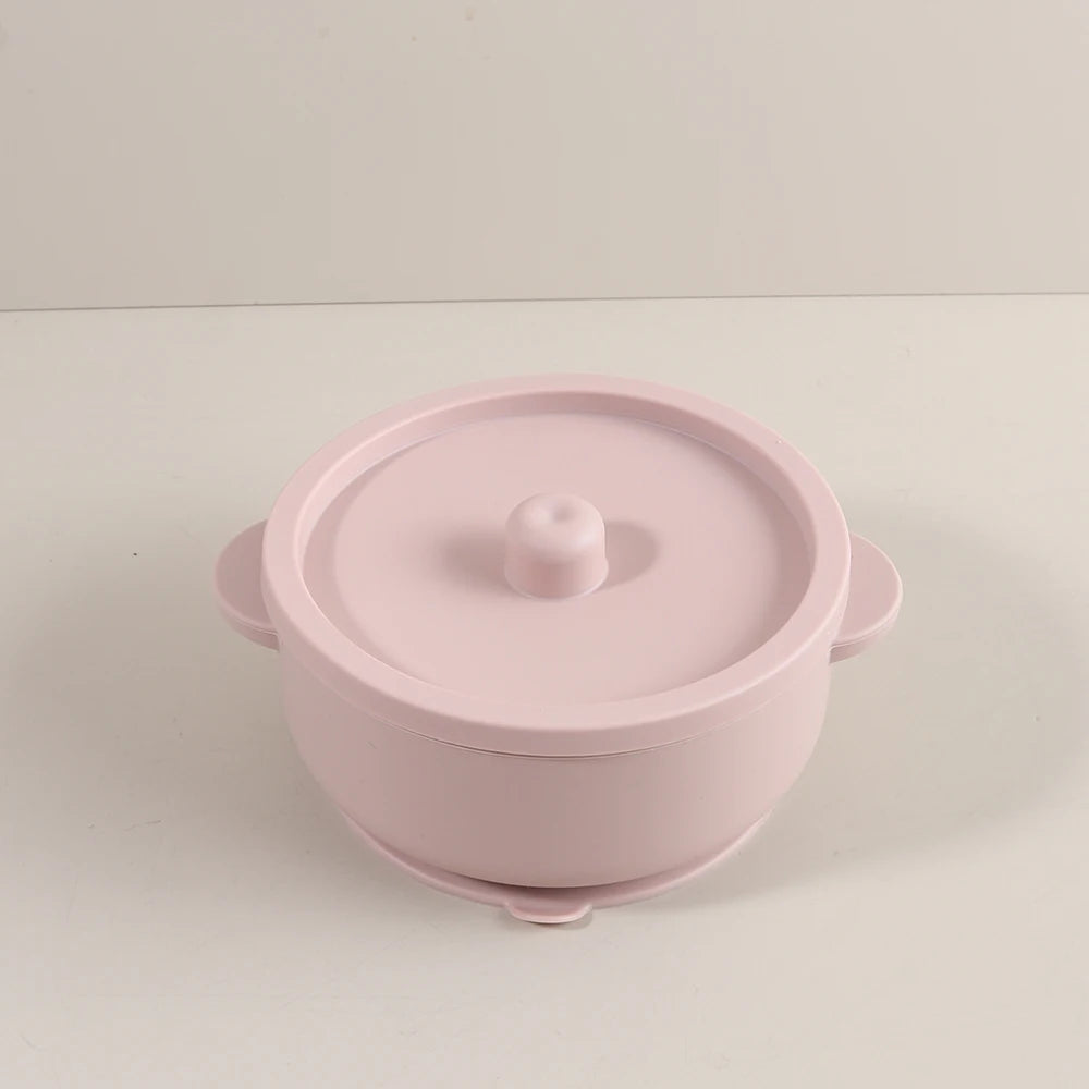 300ml Baby Training Bowl with Lid, 300ML 2-in-1 Stainless Steel & Silicone Feeding Set, Unbreakable Weaning Bowl