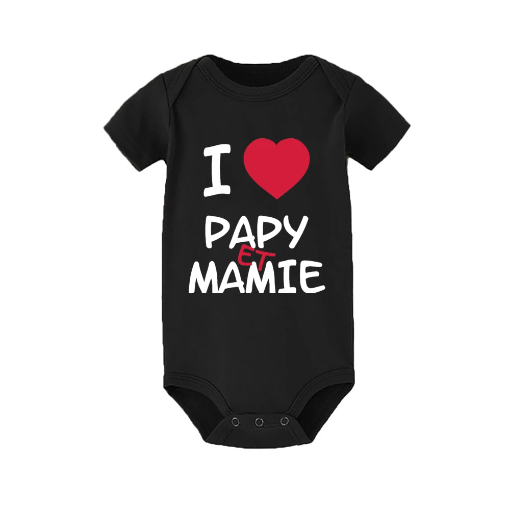 I Love Papy & Mamie Baby Bodysuit Newborn Boy Girl Short Sleeve Summer Romper Unisex Toddler Outfits Funny Infant Clothes Gifts