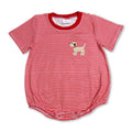 Red stripe short sleeves dog baby boy romper