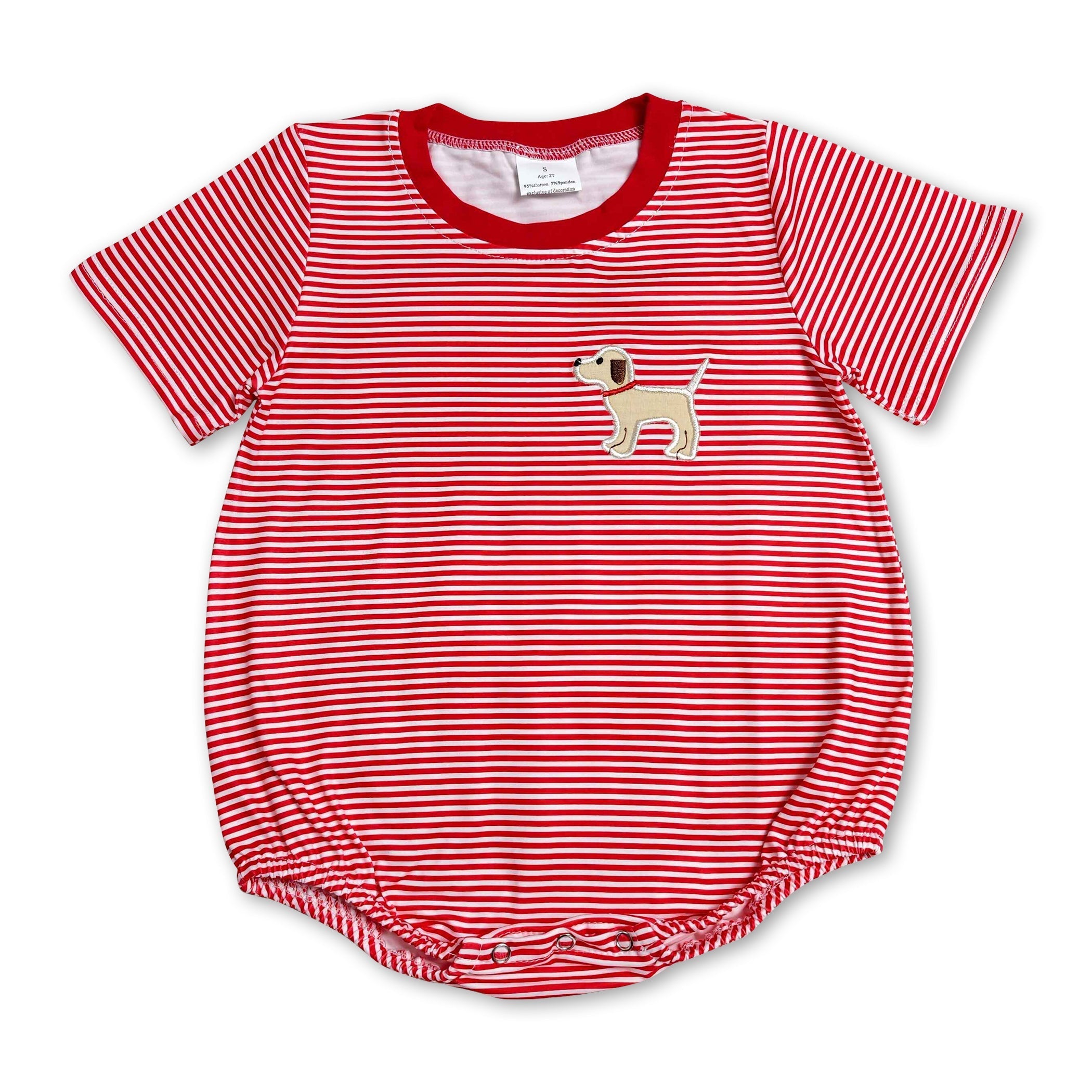 Red stripe short sleeves dog baby boy romper