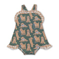 Straps khaki plaid ruffle dogs baby girls summer romper