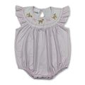 Pink plaid flutter sleeves dog bow smocked baby girls romper