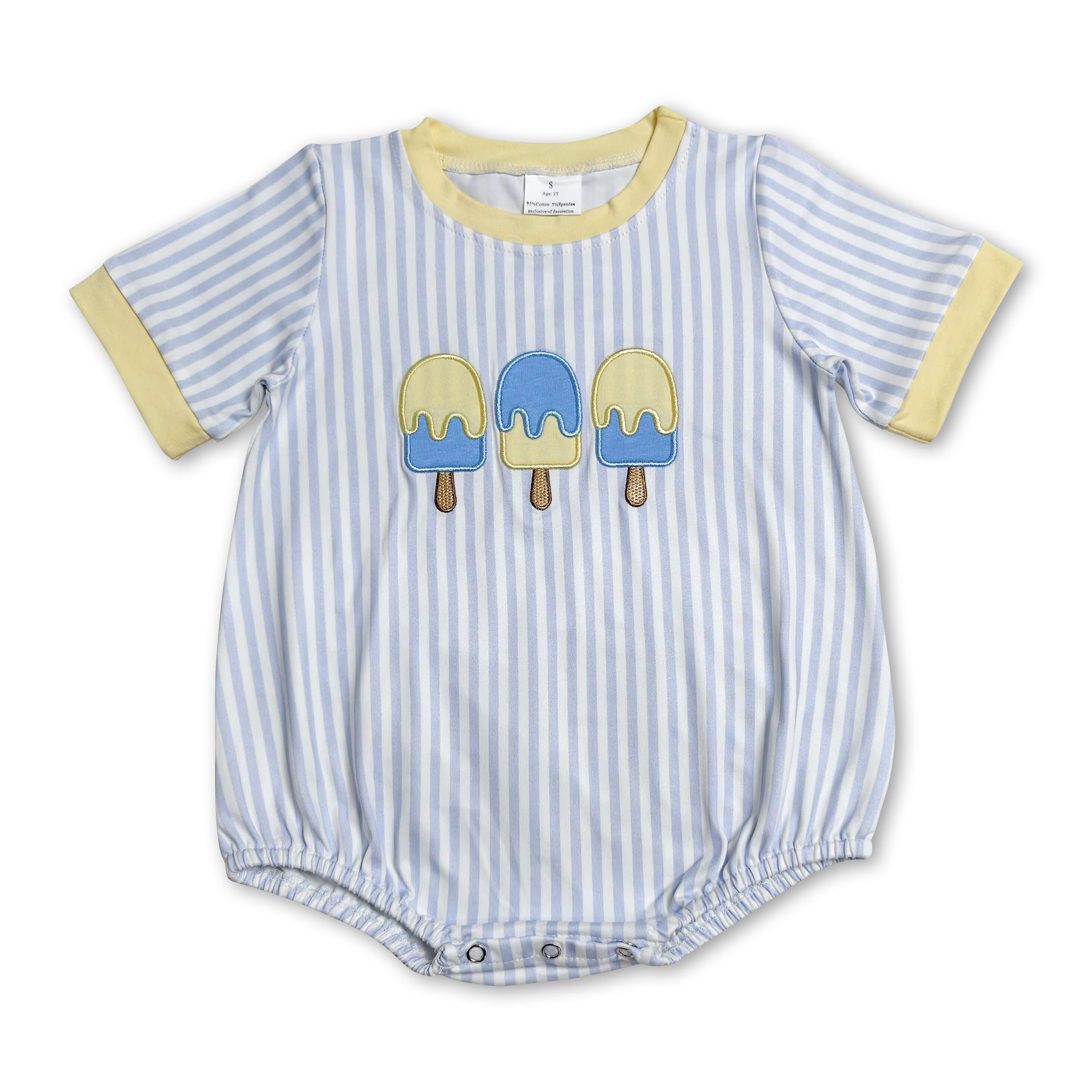 Short sleeves stripe popsicle embroidery boy romper